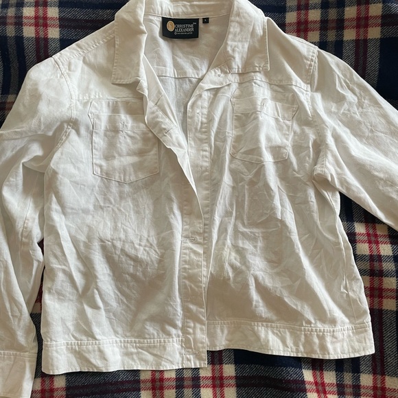 🧿White Collard Denim Style Top - Picture 4 of 7